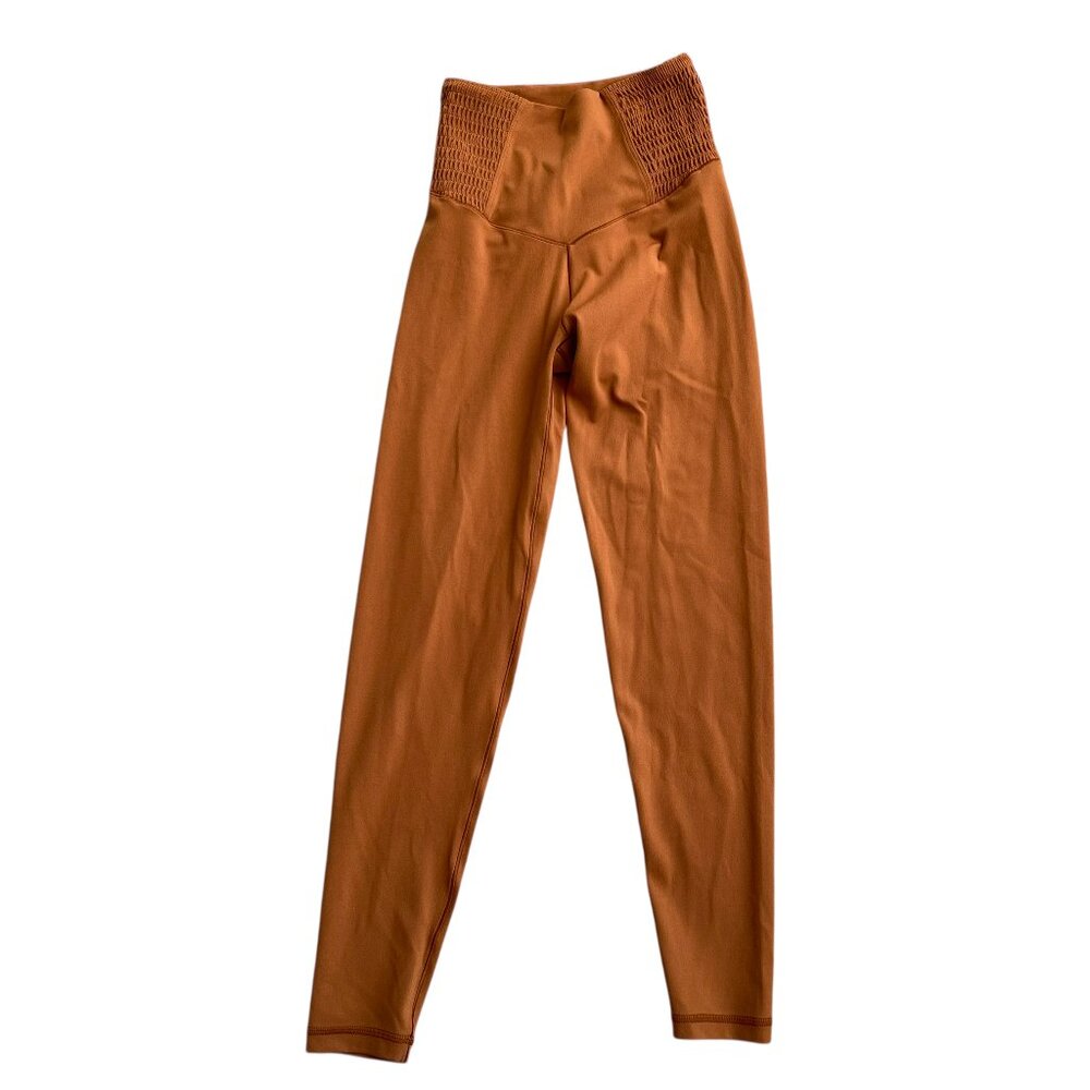 Aerie Offline Real Me Smocked Waist High Rise 7/8 Leggings Orange XS athleisure